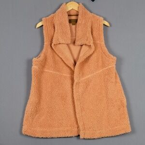 Koolaburra by UGG Womens Sherpa Fleece Vest Orange Open Front Pocket Large